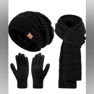 Winter beanies set hat scarf and touchscreens gloves